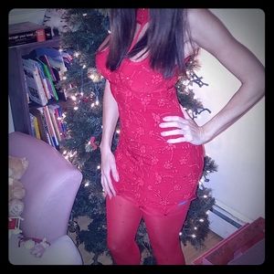 Red Glitter Holiday Dress small